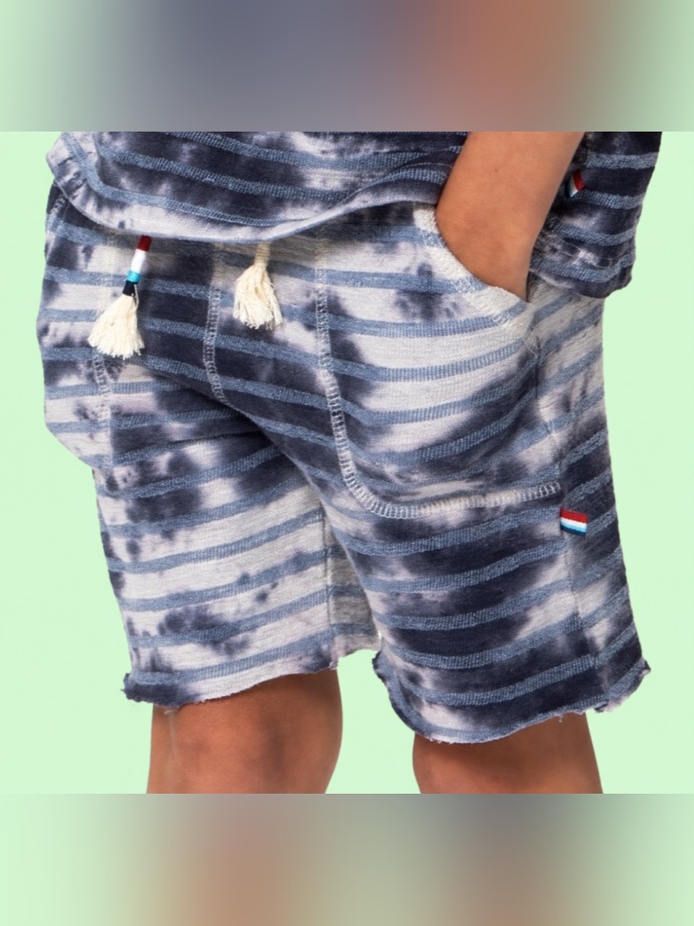 KIDS SOL ANGELES CATALINA CLOUD BLUE &‎ WHITE STRIPED TIE-DYE SHORTS - SIZE 12